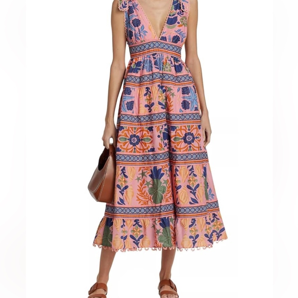FARM Rio Seashell Tapestry Tiered Midi Dress - Picture 2 of 5